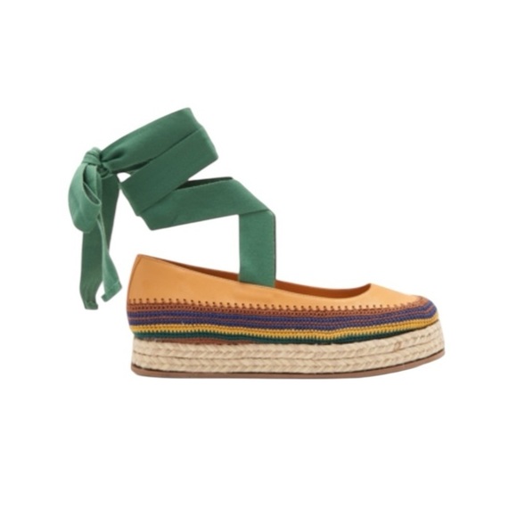 Ulla Johnson Shoes - Ulla Johnson - Yelena Crochet Leather Flatform Espadrille Wrap Tie Shoes EU 36